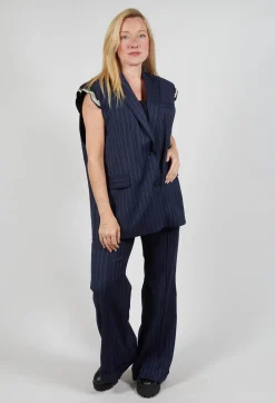 Sleeveless Pinstripe Jacket in Gessato Blue Nights