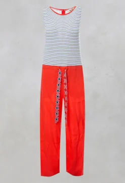 Sleeveless Printed Jumpsuit with Tie Waist in Bluette