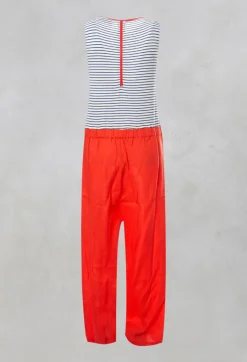 Sleeveless Printed Jumpsuit with Tie Waist in Bluette