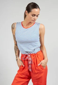 Sleeveless Printed Jumpsuit with Tie Waist in Bluette