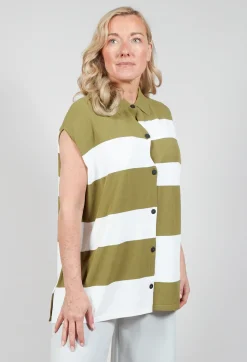 Sleeveless Stripe Polo Top in Green
