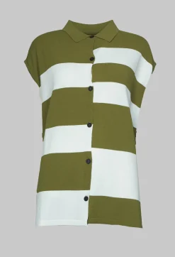 Sleeveless Stripe Polo Top in Green