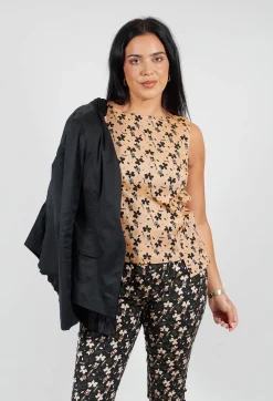 Sleeveless Structured Top with Print in Biscotto