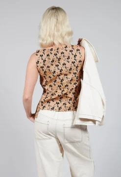 Sleeveless Structured Top with Print in Biscotto