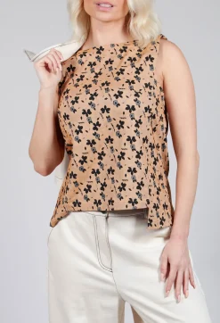Sleeveless Structured Top with Print in Biscotto
