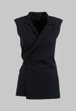 Sleeveless Tie Waist Top in Black
