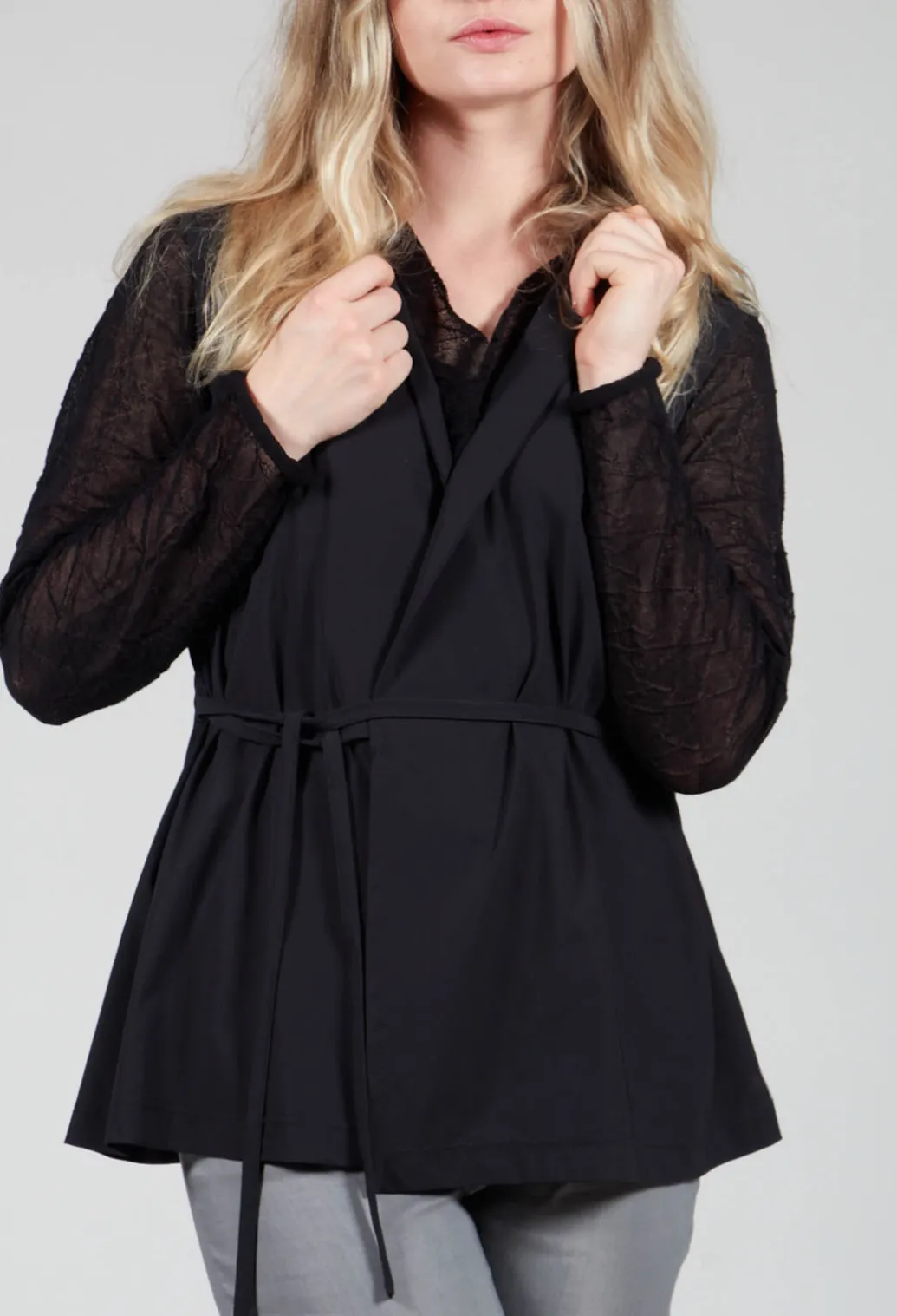 Sleeveless Tie Waist Top in Black