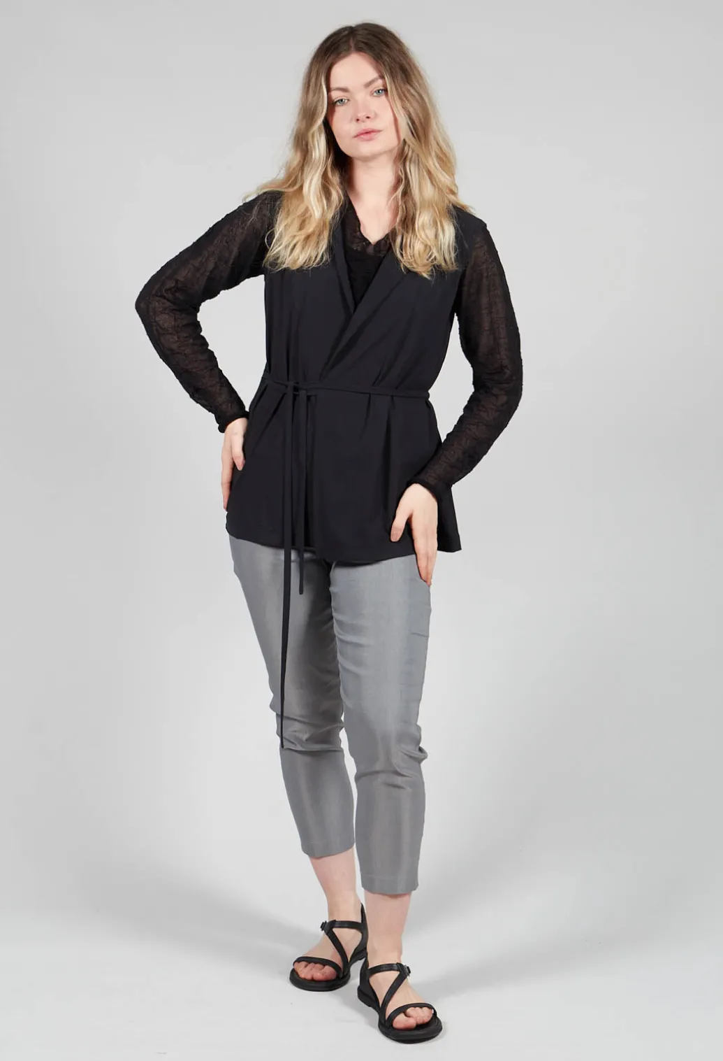 Sleeveless Tie Waist Top in Black