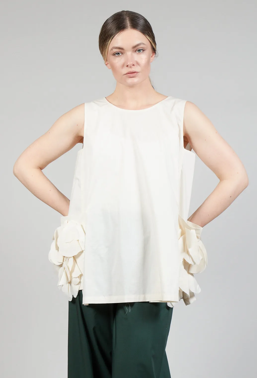 Sleeveless Top with Side Frill Feature in Cream