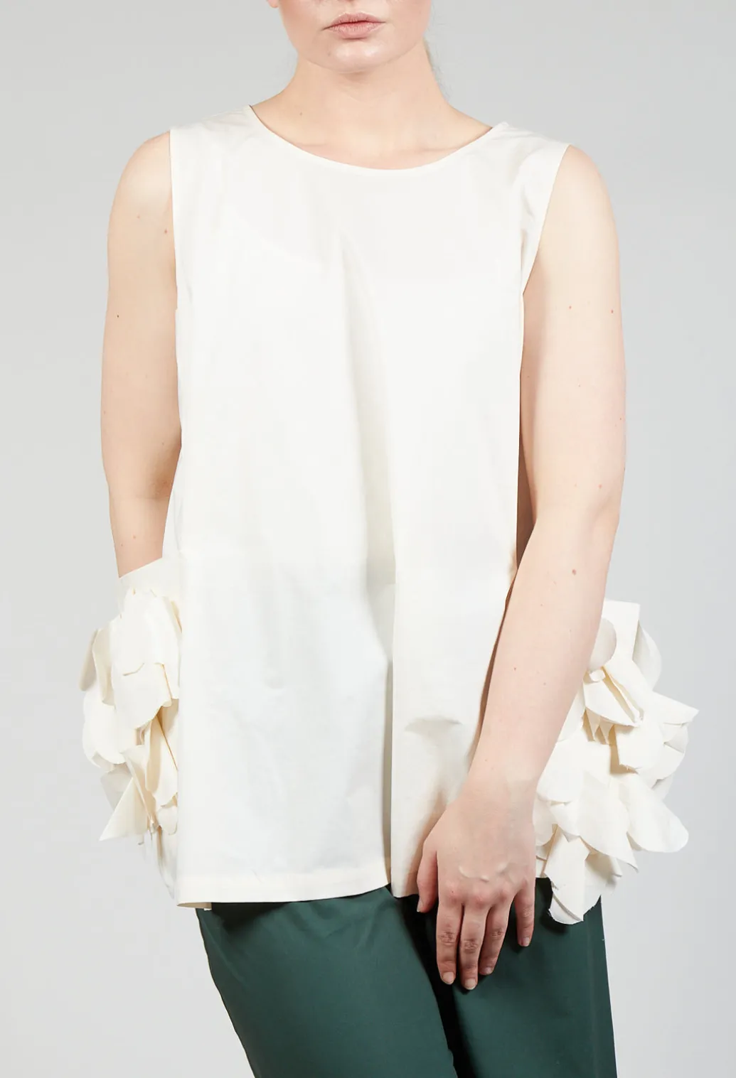 Sleeveless Top with Side Frill Feature in Cream