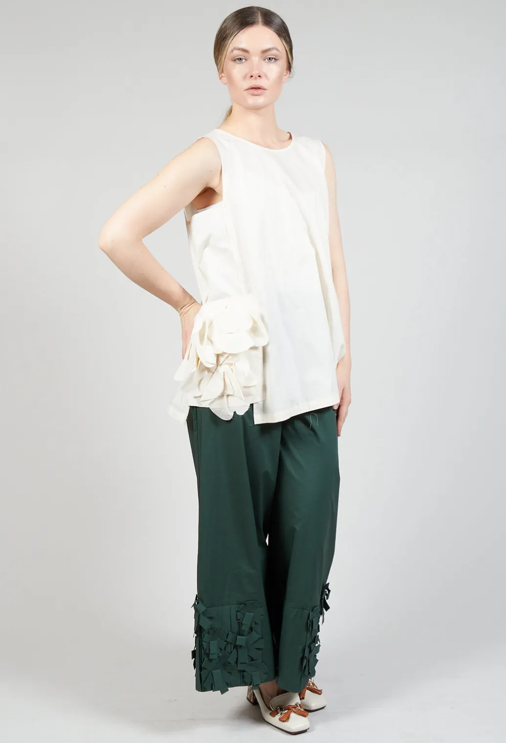 Sleeveless Top with Side Frill Feature in Cream
