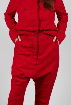 Slim Drop Crotch Trousers in Cardinal