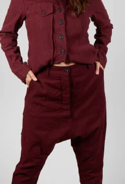 Slim Drop Crotch Trousers in Merlot