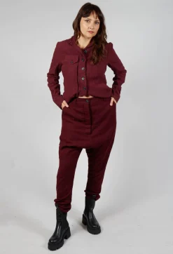 Slim Drop Crotch Trousers in Merlot