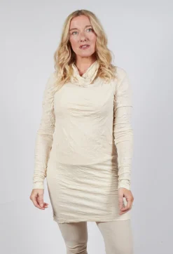 Slim Roll Neck Crinkle Top in Bone