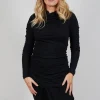 Slim Roll Neck Crinkle Top in Black