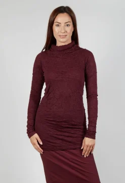 Slim Roll Neck Crinkle Top in Merlot