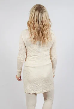 Slim Roll Neck Crinkle Top in Bone