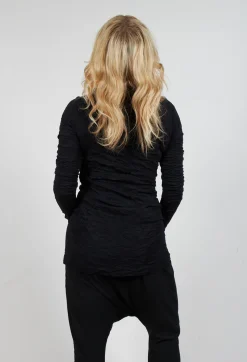 Slim Roll Neck Crinkle Top in Black