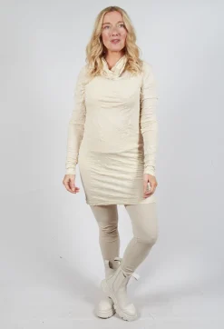 Slim Roll Neck Crinkle Top in Bone