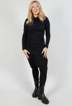 Slim Roll Neck Crinkle Top in Black
