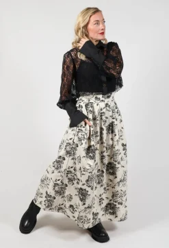Soft Black Flower Pleated Skirt