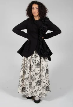 Soft Black Flower Pleated Skirt