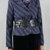 Spotty Jacquard Short Jacket with Button Front in Blueberry
