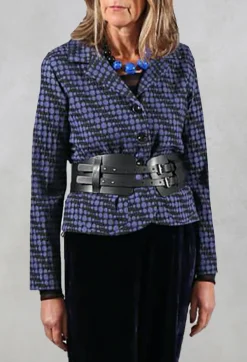 Spotty Jacquard Short Jacket with Button Front in Blueberry