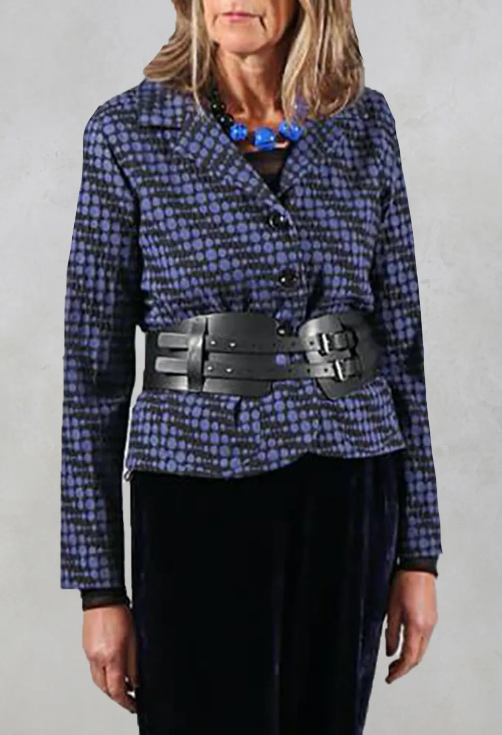Spotty Jacquard Short Jacket with Button Front in Blueberry
