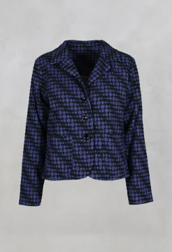 Spotty Jacquard Short Jacket with Button Front in Blueberry