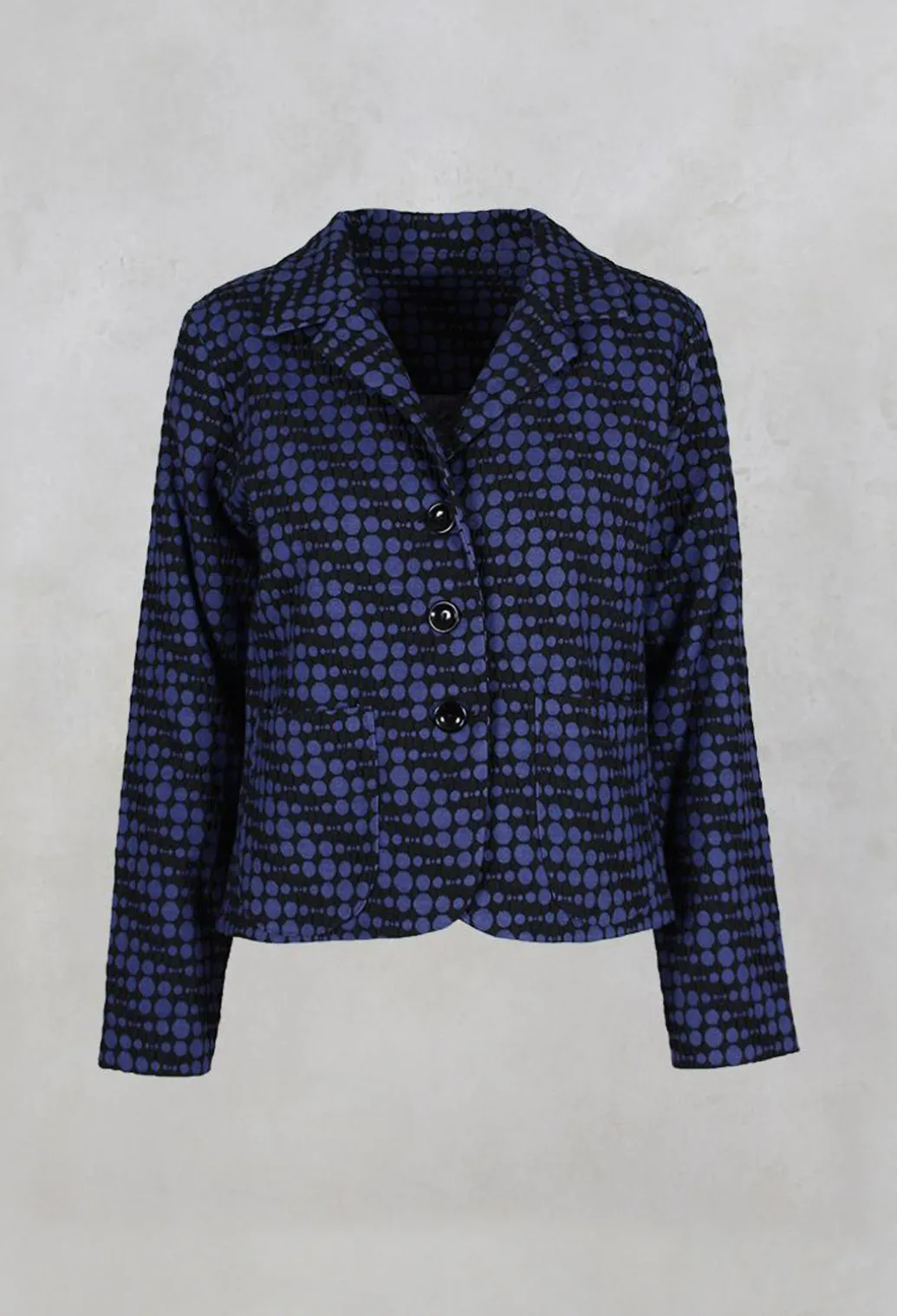 Spotty Jacquard Short Jacket with Button Front in Blueberry