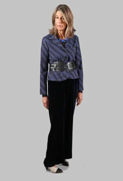 Spotty Jacquard Short Jacket with Button Front in Blueberry
