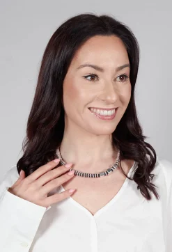 Square Beaded Ceramics Necklace in Grey Black