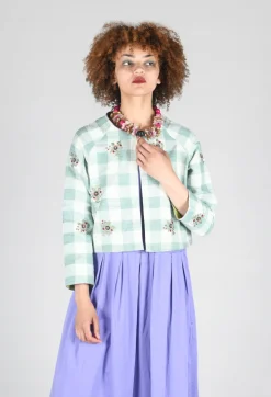 Square Flower Chess Bolero in Blue Jade