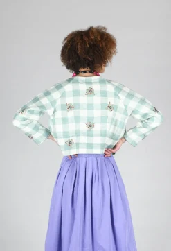 Square Flower Chess Bolero in Blue Jade