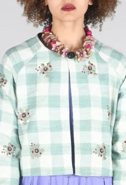 Square Flower Chess Bolero in Blue Jade