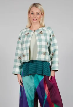 Square Flower Chess Bolero in Blue Jade