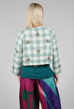 Square Flower Chess Bolero in Blue Jade