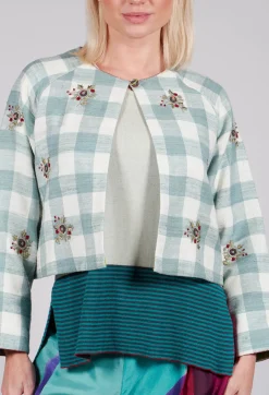 Square Flower Chess Bolero in Blue Jade