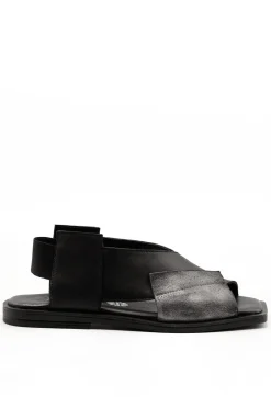 Square Toe Seamus Flat in Black and Silver