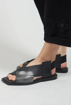 Square Toe Seamus Flat in Black and Silver