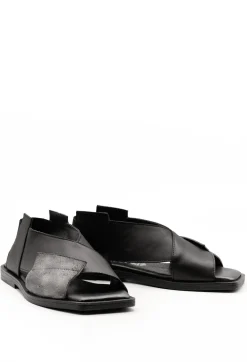 Square Toe Seamus Flat in Black and Silver