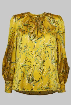 Stacy Blouse with Volume Sleeves in Anthurium Canary