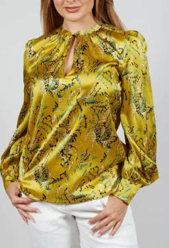 Stacy Blouse with Volume Sleeves in Anthurium Canary