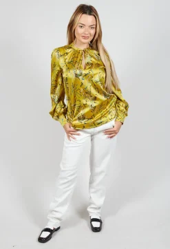 Stacy Blouse with Volume Sleeves in Anthurium Canary