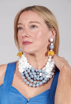 Star Flower Eardrops with Part in Yellow