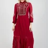 Stitch Detail Dress in Rouge