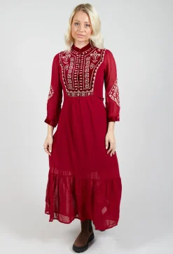 Stitch Detail Dress in Rouge