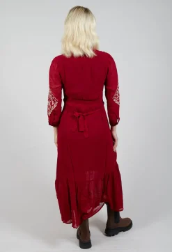 Stitch Detail Dress in Rouge